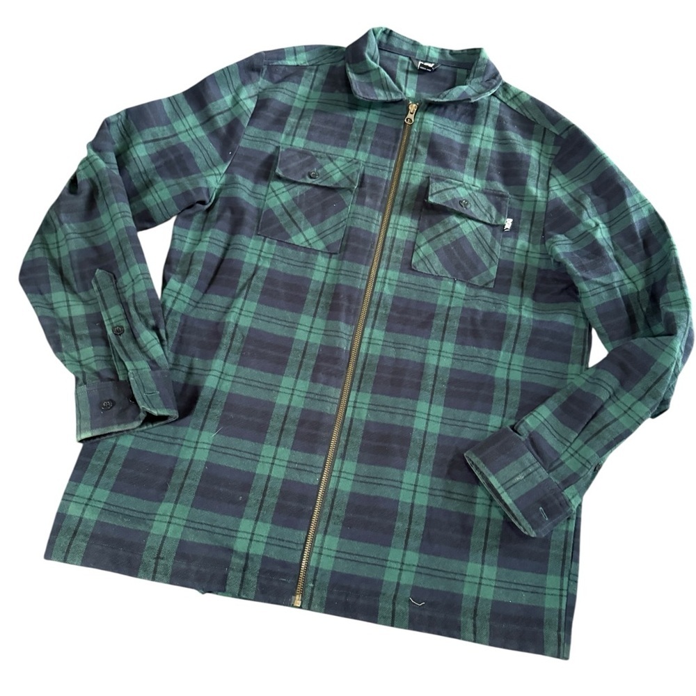 DGK Virtue Navy & Green Flannel Shacket, skateboard mens Size L